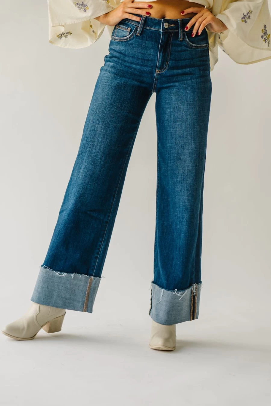 Piper & Scoot Women's Zena High Rise Wide Leg Jeans in Dark Blue