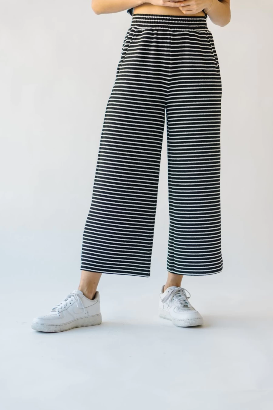 Piper & Scoot Women's Ronnie Basic Wide Leg Pants - Black Stripe Casual Trousers