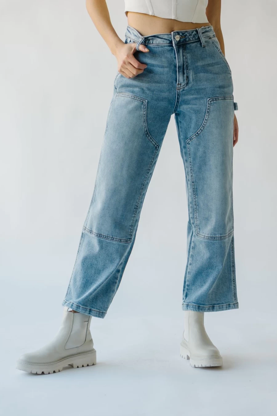 Piper & Scoot Women's Light Blue Straight Leg Carpenter Jeans - Loria Style