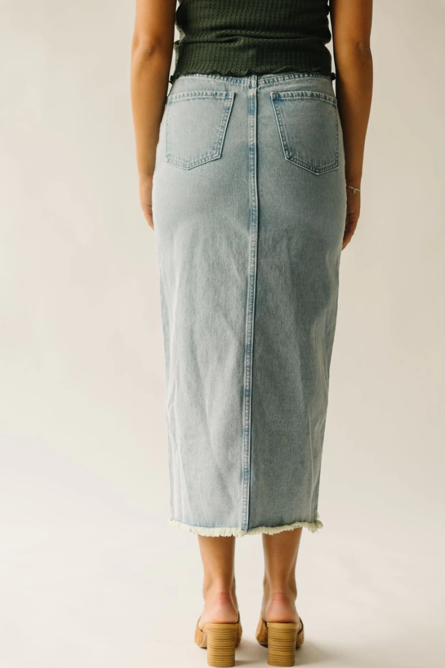 Piper & Scoot Women's Light Blue Kaplan Slit Denim Skirt - High Waist Distressed Denim Skirt for Women